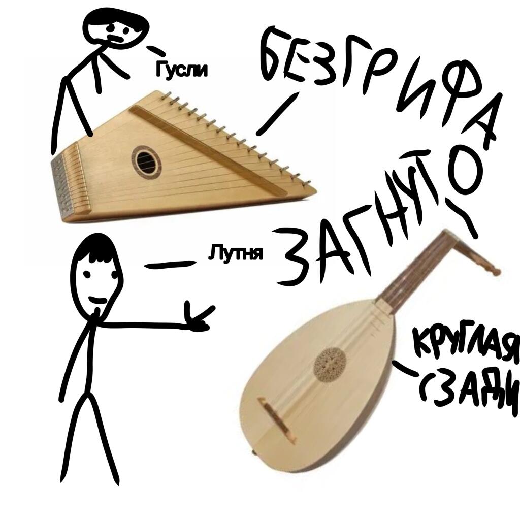 Добавлю поправку но  предыдущим различиям. Это различия Гуслей и Лютни от Гитары. Пока что это последнее.