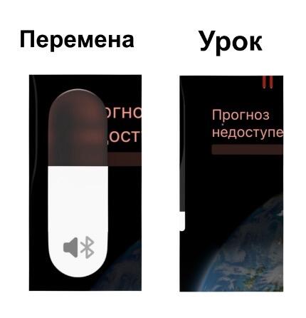 Мем из двух панелей с подписями Перемена и Урок, на обеих показан музыкальный плеер с иконкой громкости и надписью Прогноз недоступен