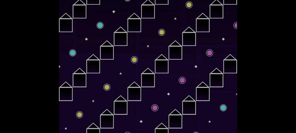 Скриншот уровня игры-платформера с крупными буквами HI, ниндзя-звёздами и шипами на тёмном фоне (2 из 10)