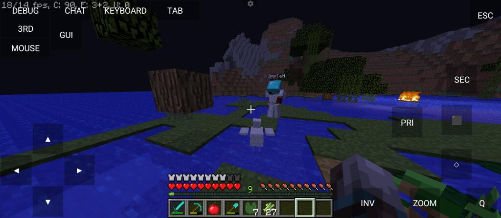 Скриншот из игры Minecraft с интерфейсом управления на экране (6 из 7)