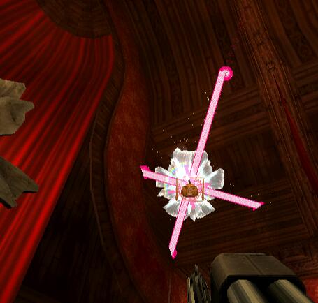Красный игровой интерфейс ULTRAKILL, пистолет в руках и враг с оранжевым лицом (3 из 4)