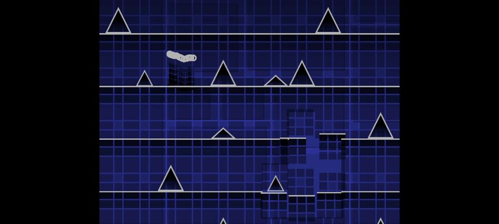 Скриншот уровня игры-платформера с крупными буквами HI, ниндзя-звёздами и шипами на тёмном фоне (5 из 10)