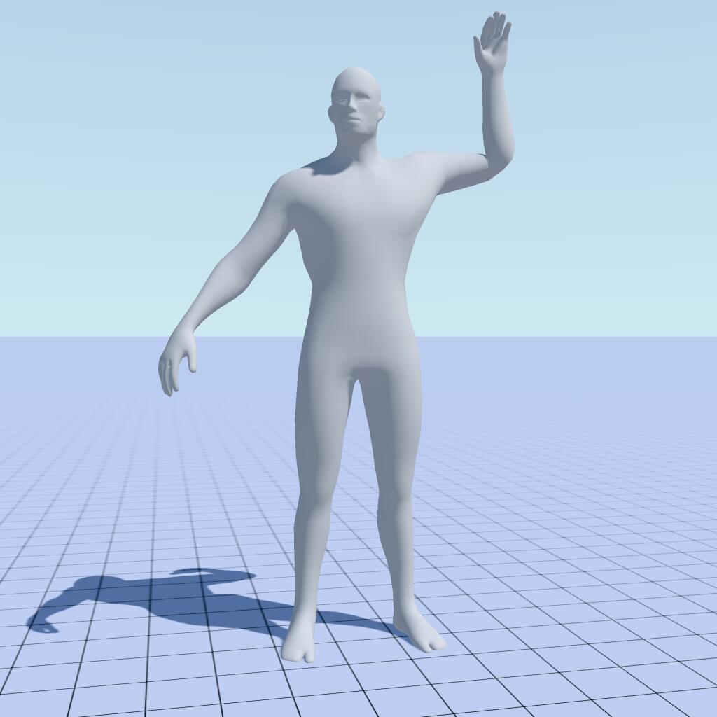 Белая 3D модель человека на фоне сетки, отбрасывающая тень птицы ибиса