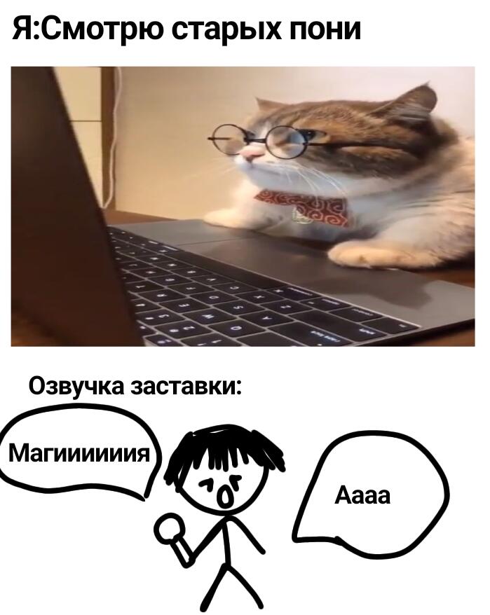 Я сегодня захотела посмотреть новых пони, а там озвучивал мужчина. Это была самое смешное за день. Особенно смешно было,